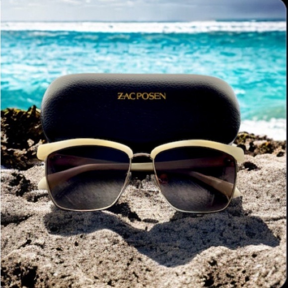 ZACK POSEN square sunglasses with white & gold detailing. Hard plastic case, NWT - Picture 3 of 11